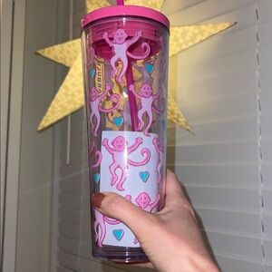 Roller Rabbit x Starbucks Pink clear Tumbler limited edition